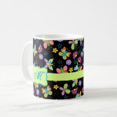 Moderne Whimsy Butterflies op zwart Monogram Koffiemok (Voorkant links)