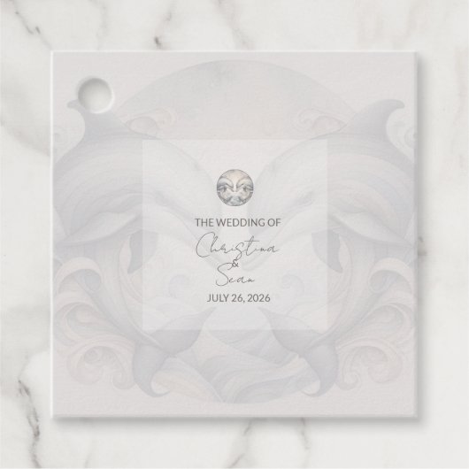 Moderne Whimsy Dolphin Wedding Bedankjes Labels (Voorkant)