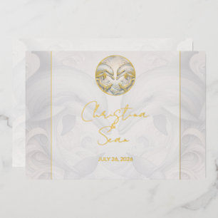 Moderne Whimsy Dolphin Wedding Gold Folie Uitnodig Uitnodiging