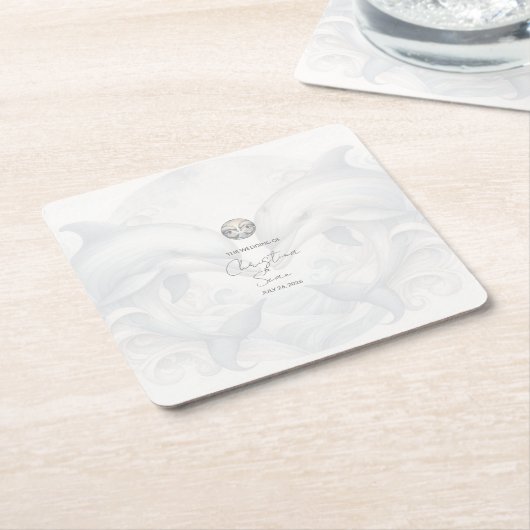 Moderne Whimsy Dolphin Wedding Kartonnen Onderzetters (Schuin)