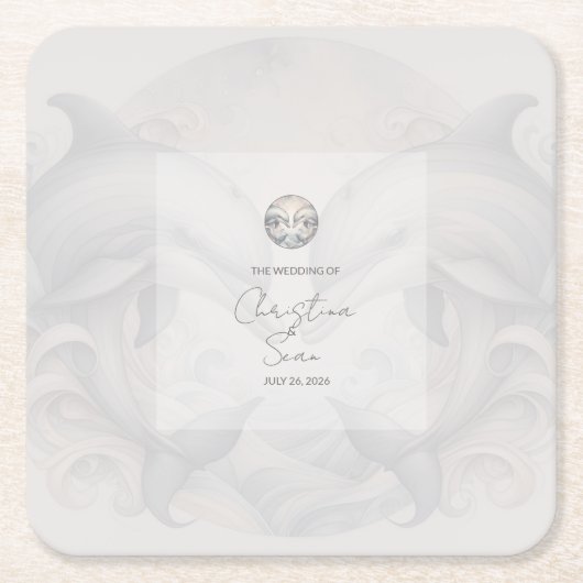 Moderne Whimsy Dolphin Wedding Kartonnen Onderzetters (Voorkant)