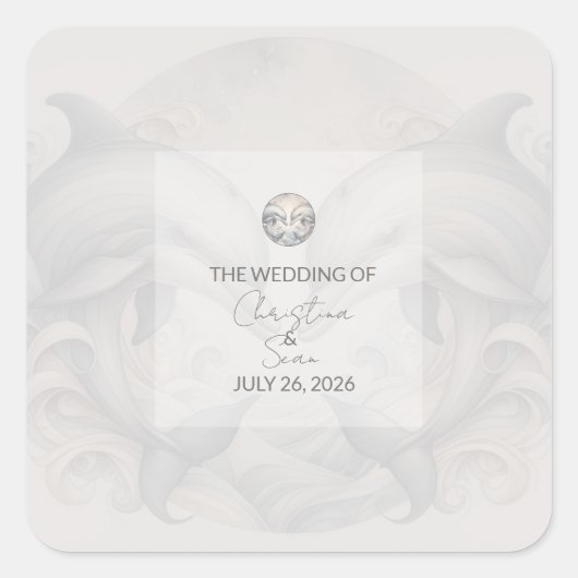 Moderne Whimsy Dolphin Wedding Vierkante Sticker (Voorkant)