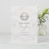 Moderne Whimsy Dolphins Wedding Save The Date Kaar (Staand voorkant)