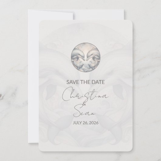 Moderne Whimsy Dolphins Wedding Save The Date Kaar (Voorkant)