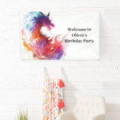 Moderne Whimsy Dragon Verjaardagsbanner Spandoek (Insitu)