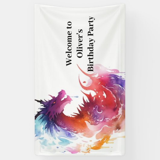 Moderne Whimsy Dragon Verjaardagsbanner Spandoek (Verticaal)