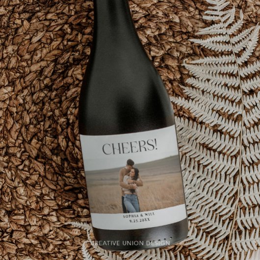 Moderne Whimsy Minimal Wedding Champagne Labels Sparkling Wijnetiket