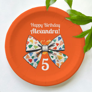 Moderne Whimsy Oranje Rode Kleurrijke Boog Waterve Papieren Bordje
