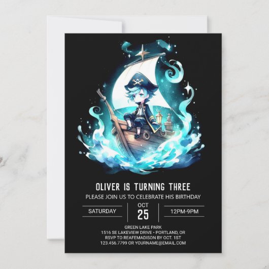 Moderne Whimsy Pirate Verjaardag Kaart (Voorkant)