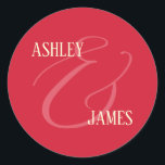 Moderne Whimsy Red Ampersand Wedding Monogram Ronde Sticker<br><div class="desc">Voeg een oprechte finishing touch toe aan uw huwelijksgunsten met deze elegante rode sticker met een ampersand en de namen van het paar. Gebruik voor envelopafdichtingen of voorkeurtags.</div>