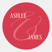 Moderne Whimsy Red Ampersand Wedding Monogram Ronde Sticker (Voorkant)