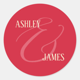 Moderne Whimsy Red Ampersand Wedding Monogram Ronde Sticker
