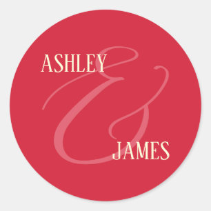 Moderne Whimsy Red Ampersand Wedding Monogram Ronde Sticker