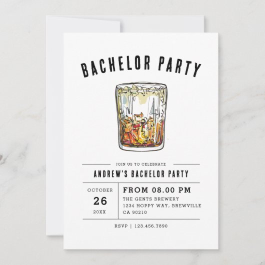 Moderne Whiskey Glas Typografie Bachelorfeest In Kaart (Voorkant)
