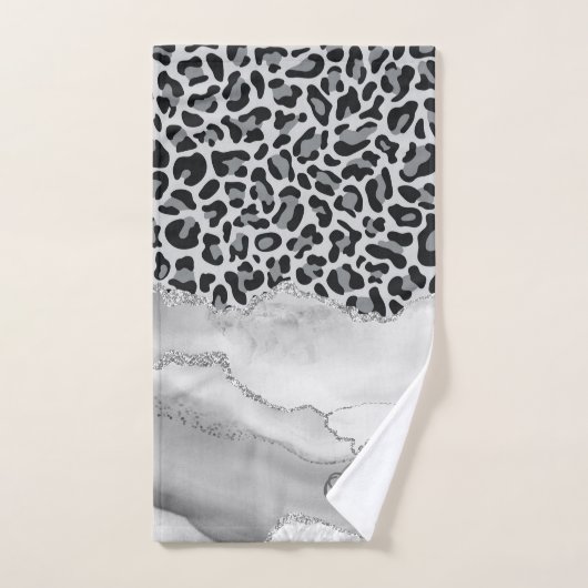 Moderne White Agate Silver Monogram Leopard Print Bad Handdoek (Handdoek)