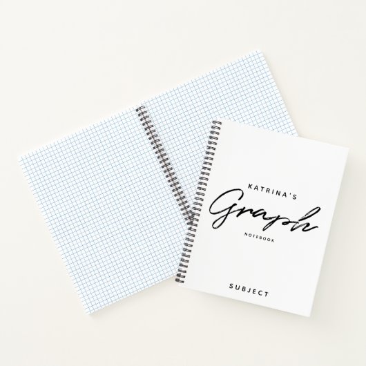 Moderne White Black Minimalist Script Graph Notitieboek (Binnen)