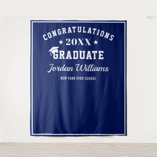 Moderne White Blue Afstuderen Photo Prop Backdrop Wandkleed (Voorkant)