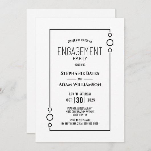 Moderne White met Black Lijst Engagement Party Kaart (Voorkant / Achterkant)