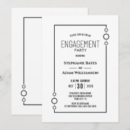 Moderne White met Black Lijst Engagement Party Kaart