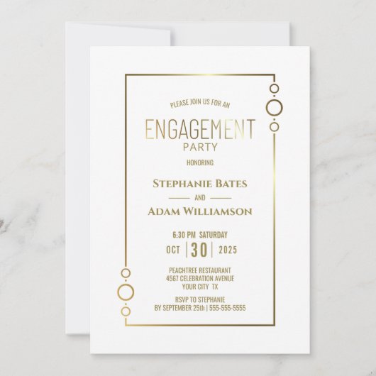 Moderne White met Gold Lijst Engagement Party Kaart (Voorkant)
