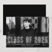 Moderne White Neon Class of 2023 Photo Afstuderen Aankondiging (Voorkant / Achterkant)