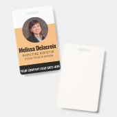 Moderne White Peach Black Employee Photo ID Badge (Front & Back)