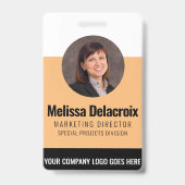 Moderne White Peach Black Employee Photo ID Badge (Front)