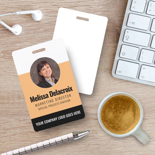 Moderne White Peach Black Employee Photo ID Badge