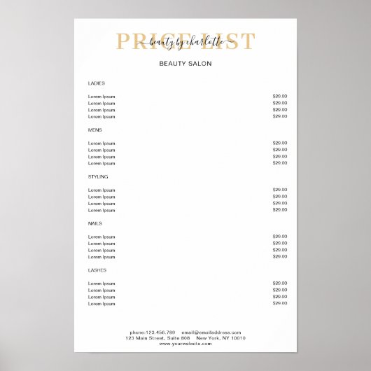 Moderne White Prijslijst Poster (Voorkant)