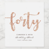 Moderne White Rose Gold 40e verjaardag op maat Wijn Etiket (Enkel label)