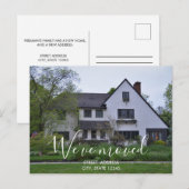 Moderne White Script New House Warming Photo Aankondigingskaart (Voorkant / Achterkant)