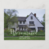 Moderne White Script New House Warming Photo Aankondigingskaart (Voorkant)