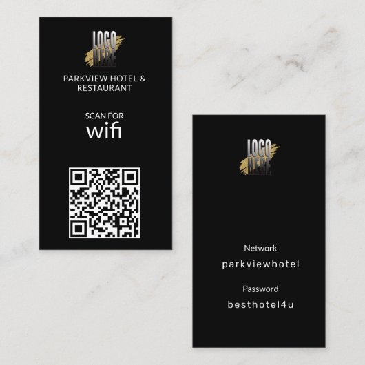 Moderne Wifi Logo QR Code op zwart Visitekaartje (Voorkant / Achterkant)