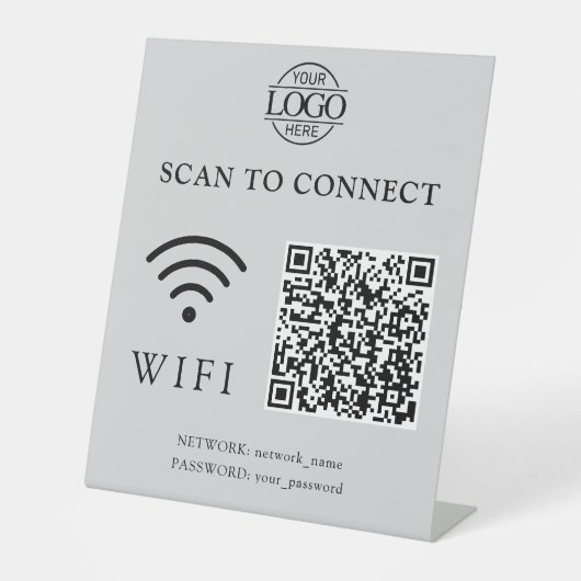Moderne Wifi-wachtwoord & netwerk | QR-code logo Reclamebord Met Voetstuk (Voorkant)