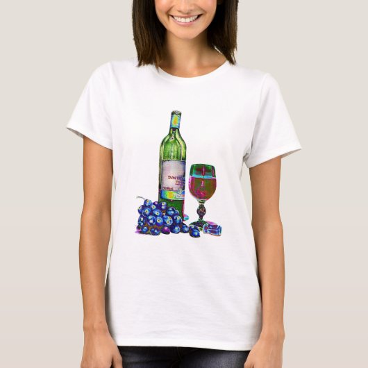 Moderne wijn en druiven t-shirt (Voorkant)