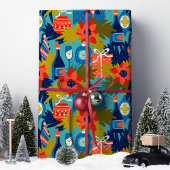 Moderne wijn Poinsettia Kerstmis Cadeaupapier