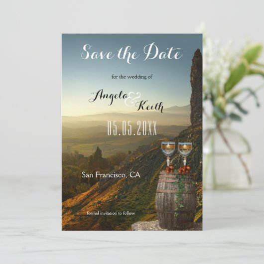 Moderne wijnbouw of wijnthema Sparen de Datum Kaar Save The Date (Staand voorkant)