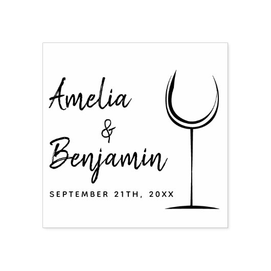 Moderne wijnglas typografie Couple`s Naam Bruiloft Rubberstempel (Afrduk)