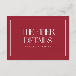 Moderne wijnrode 'The Finer Details' bruiloft Informatiekaartje