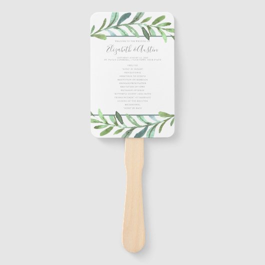 Moderne wijnstokken Botanische bruiloft programma  Handwaaier (Voorkant)
