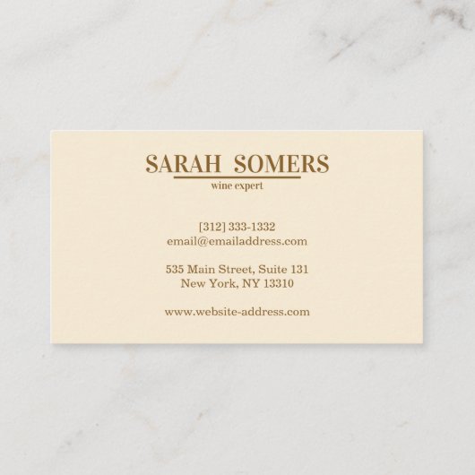Moderne wijnvlek Kurkentrekker Sommelier Bartender Visitekaartje (Achterkant)