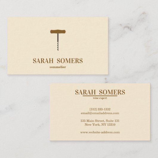 Moderne wijnvlek Kurkentrekker Sommelier Bartender Visitekaartje (Voorkant / Achterkant)