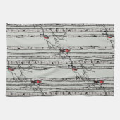 Moderne Wijze Berken Bomen en Rode Kardinaal Vogel Theedoek (Horizontaal)