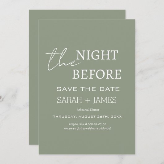 Moderne wijze de avond voor repetitie diner save the date (Voorkant / Achterkant)