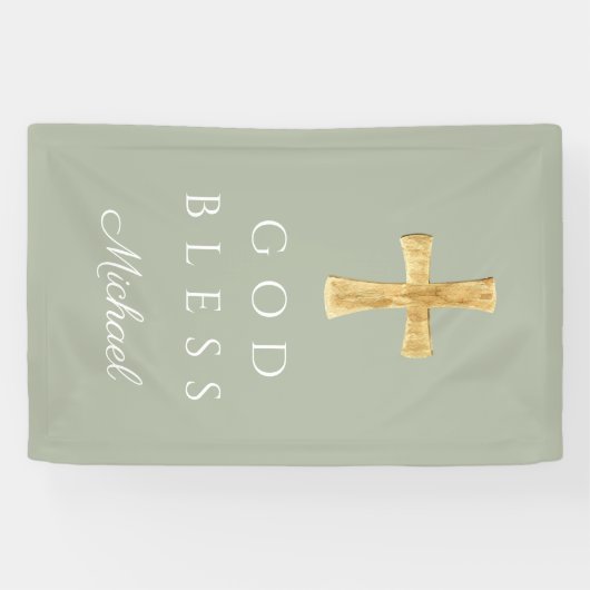 Moderne Wijze Groen Religieus Kruis God Zegen Spandoek (Horizontaal)