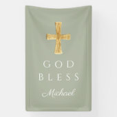 Moderne Wijze Groen Religieus Kruis God Zegen Spandoek (Verticaal)