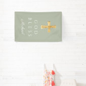 Moderne Wijze Groen Religieus Kruis God Zegen Spandoek (Insitu)