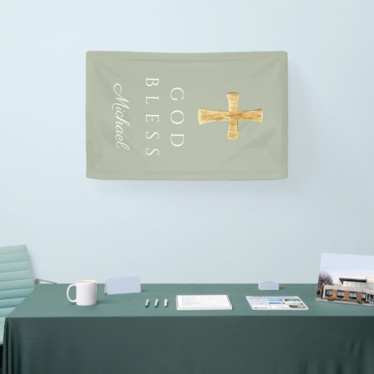 Moderne Wijze Groen Religieus Kruis God Zegen Spandoek (Beurs)