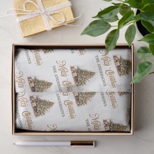 Moderne wijze groene en koperen kerstboom tissuepapier (Geschenk)