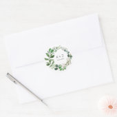 Moderne Wijze Groene Krans Witte Bloemen Bruiloft Ronde Sticker (Envelop)